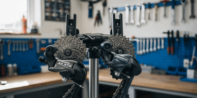 close up of shimano 105 and ultegra rear derailleurs side by 20260331 081708
