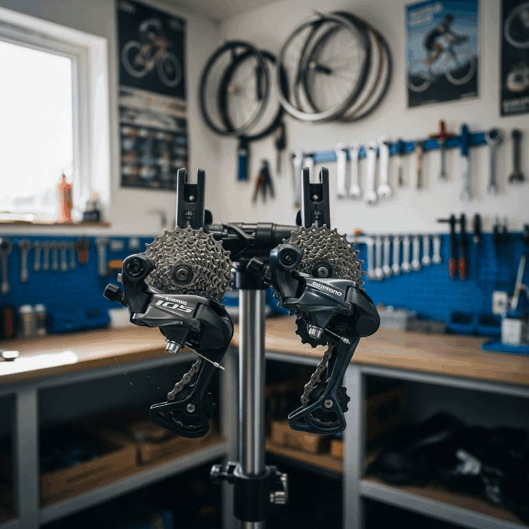 close up of shimano 105 and ultegra rear derailleurs side by 20260331 081708